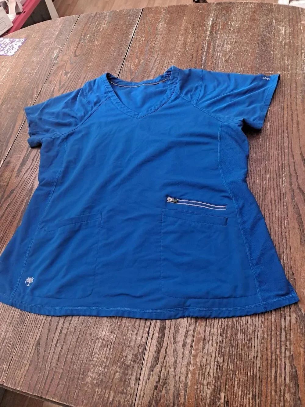 Large Healing Hands Blue Short Sleeve Scrub Top Scrubs with Pockets